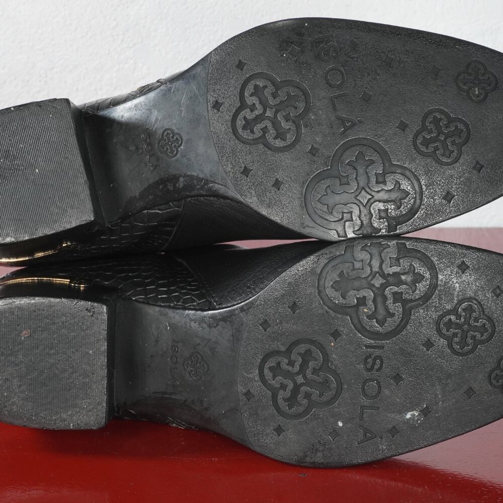 Women's Isola Black Leather Ankle High Snakeskin Fashion Boots Booties 9.5 - Picture 7 of 7